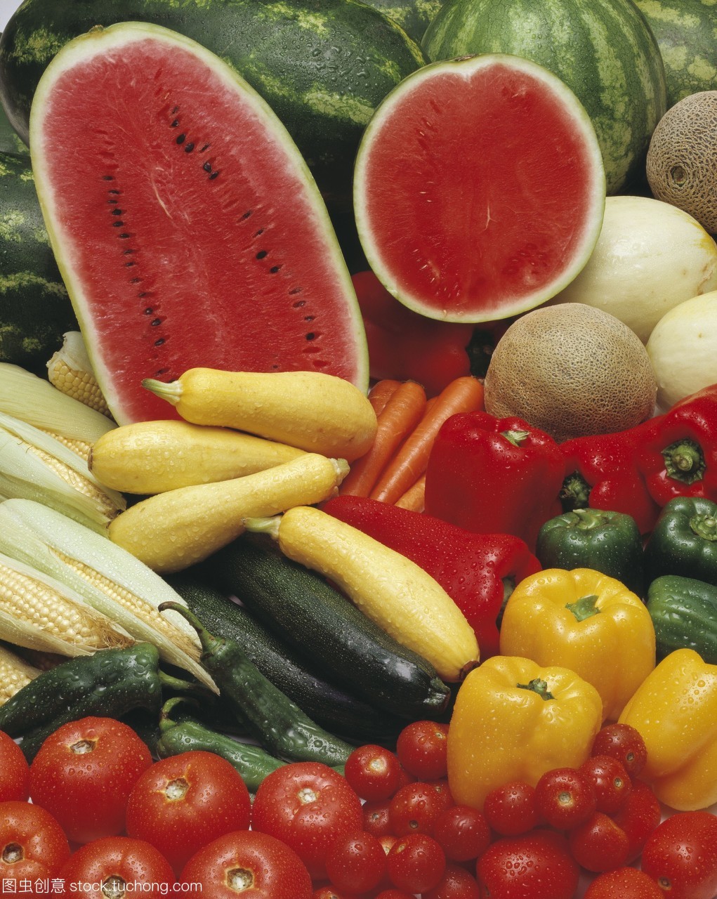 農(nóng)業(yè)生產(chǎn),什錦蔬菜和西瓜特寫鏡頭。